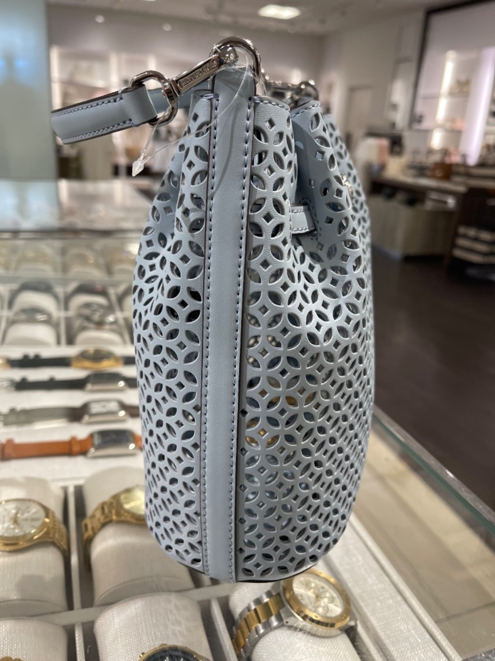 Carson Small Floral Laser Cut Bucket Crossbody Bag - Picture 12 of 16